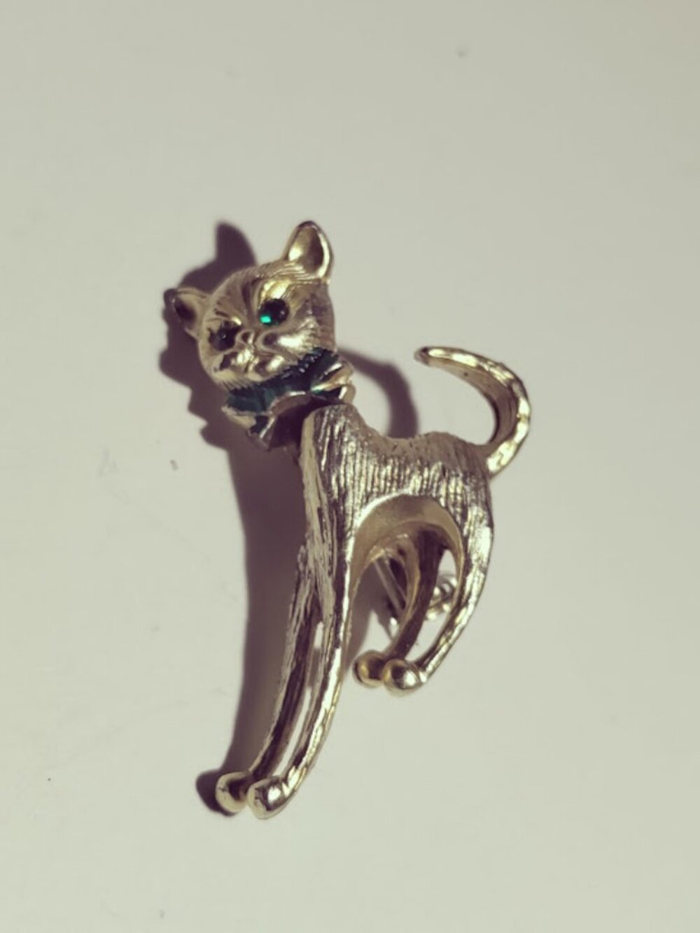 Gold Tone Cat Rhinestone Brooch Pin